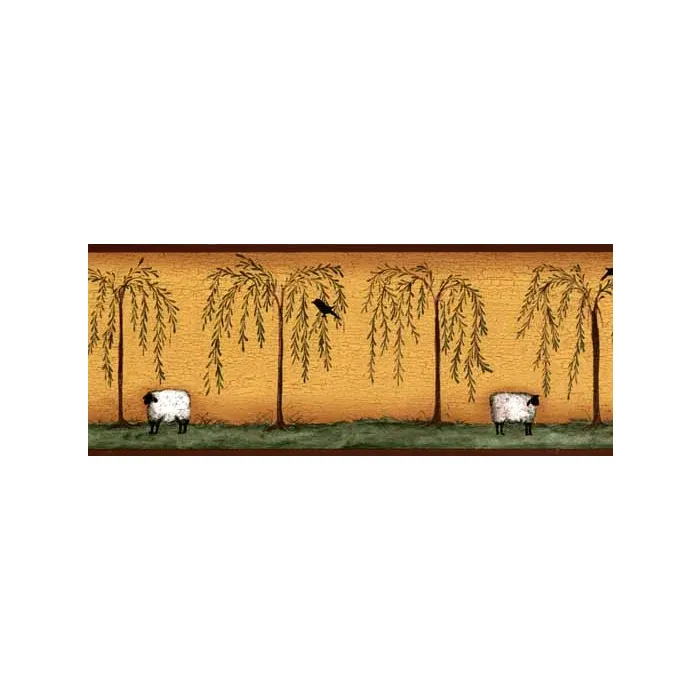 Mustard Willow Tree and Sheep Wallpaper Borde
