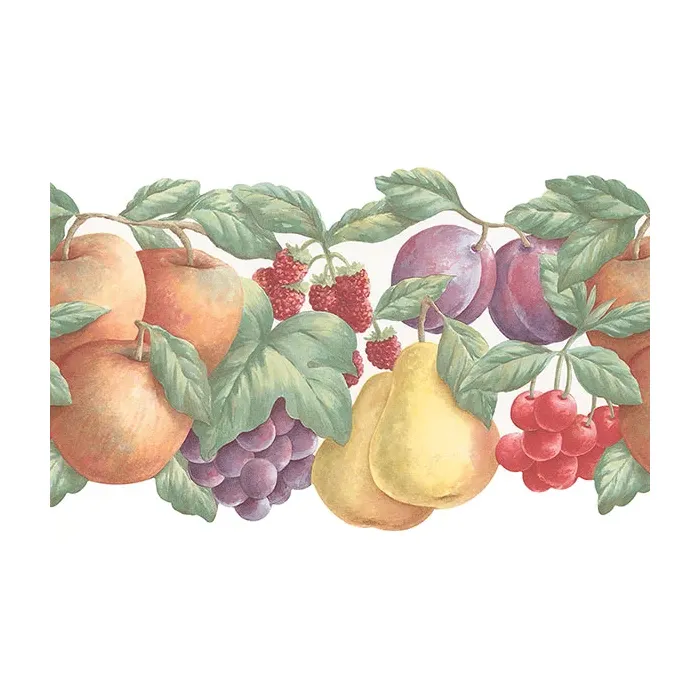 Double Die Cut Fruit Wallpaper Border Yellow, Red, Purple, Green Norwall Wallcovering FK78451DC