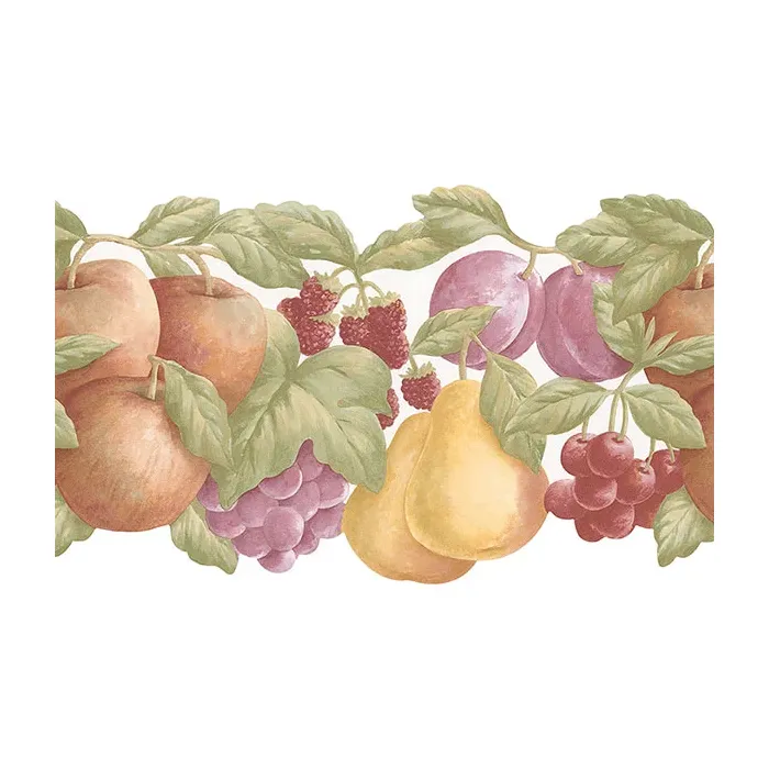 Double Die Cut Fruit Wallpaper Border Yellow, Red, Pruple, Green Norwall Wallcovering FK78452DC