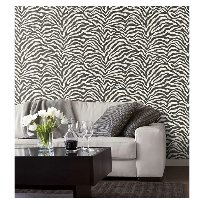 Black, White Zebra Print Wallpaper Black, White Norwall Wallcovering G67491