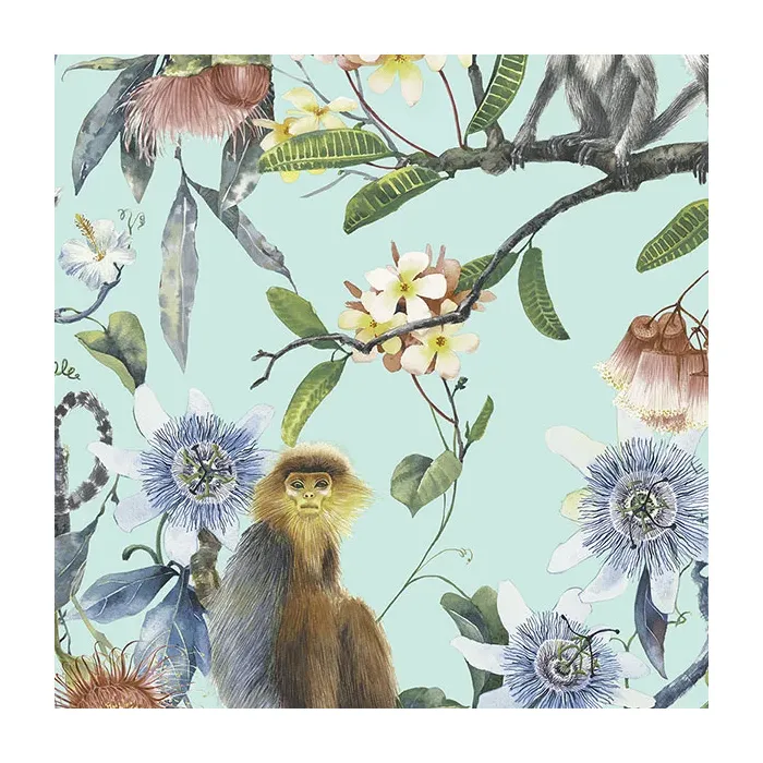 Lemur Wallpaper Green, Blue, Turquoise, Aqua, Tidewater Norwall Wallcovering G67957