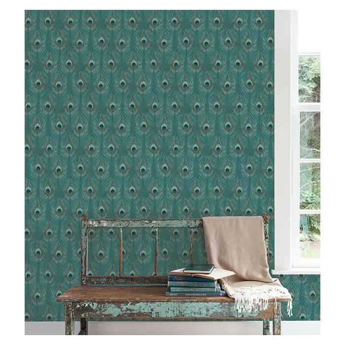 Peacock Wallpaper Blue, Blue Green, Aqua, Turquoise, Tropics Norwall Wallcovering G67978