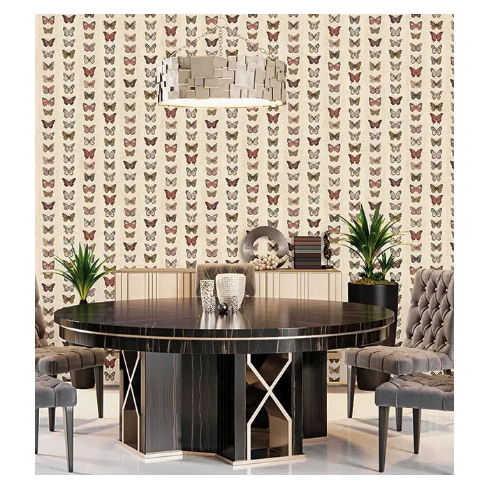 Jewel Butterflies Stripe Wallpaper Beige, Red, Orange, Rust, Pomegranate Norwall Wallcovering G67992