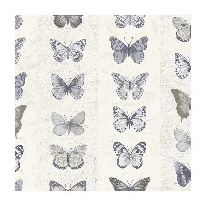 Jewel Butterflies Stripe Wallpaper Blue, Beige, Parchment, Vanilla Norwall Wallcovering G67993