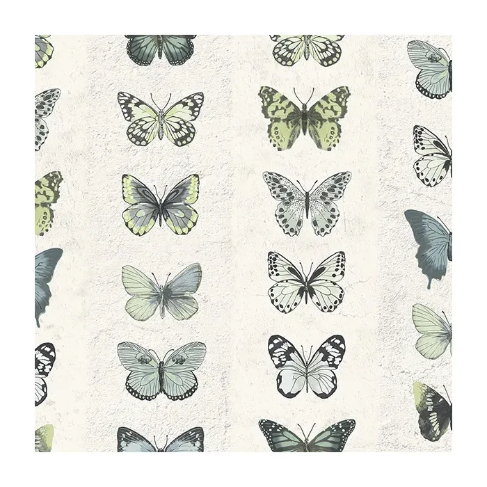 Jewel Butterflies Stripe Wallpaper Green, Blue, Beige, Black, Lime Norwall Wallcovering G67994