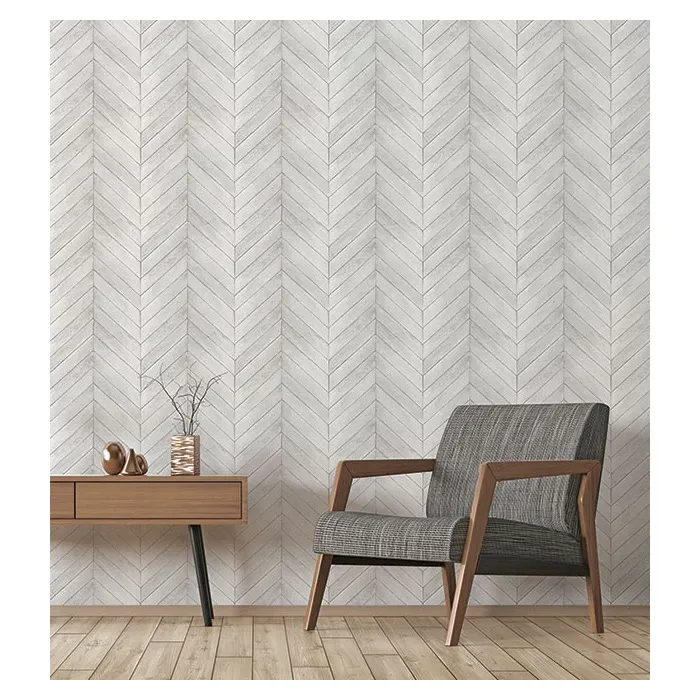 Chevron Wood Wallpaper Grey, Light Script White, Dove Norwall Wallcovering G68001