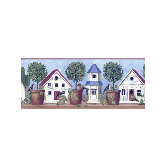 Birdhouse Beige Wallpaper Border
