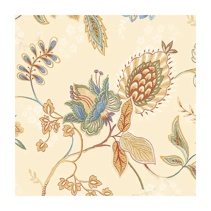 Jacobean Floral Wallpaper Blue, Ochre, Red, Green Norwall Wallcovering GC29831