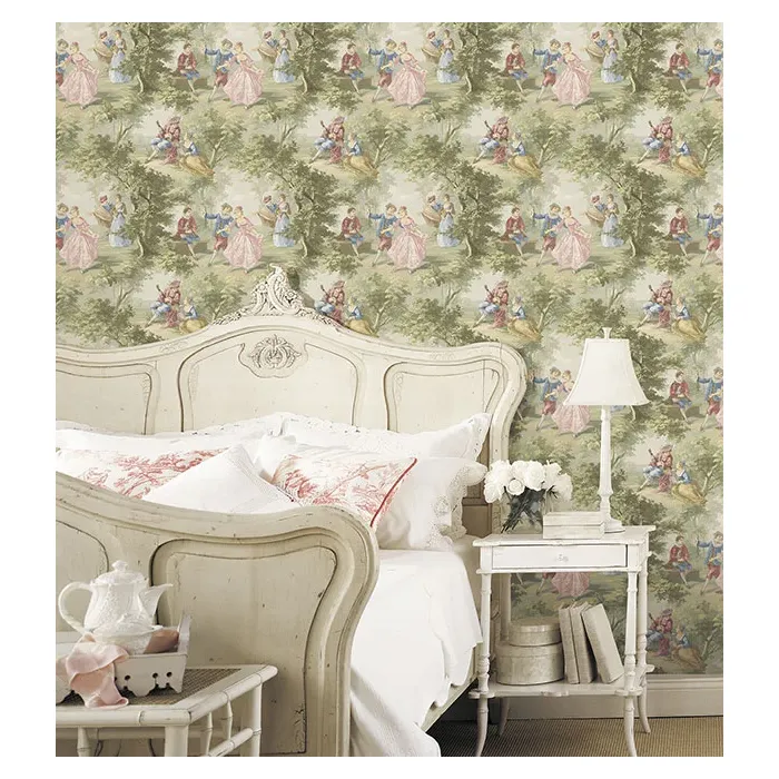 Spring Time In Paris Wallpaper Turqoise, Green, Pink Norwall Wallcovering GC29834