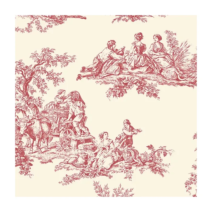 Romantic Toile Wallpaper Red, Cream Norwall Wallcovering GC29851