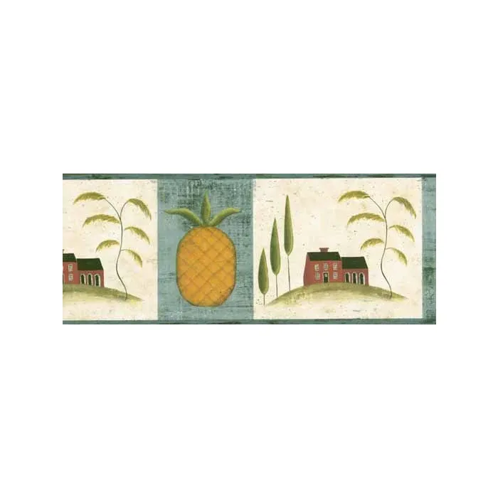 Distressed Folk Art & Pineapple Wallpaper Border
