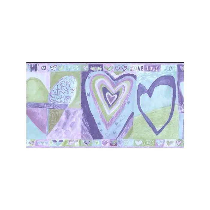 Purple and Green Heart Wall Paper Border