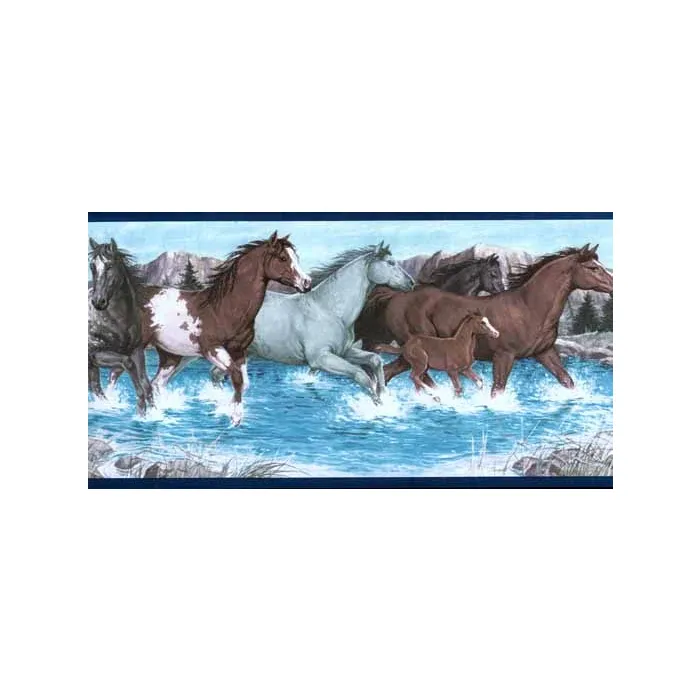 Blue Wild Horse Wall Paper Border