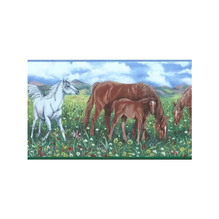 Flowers and Horses Wallpaper Border