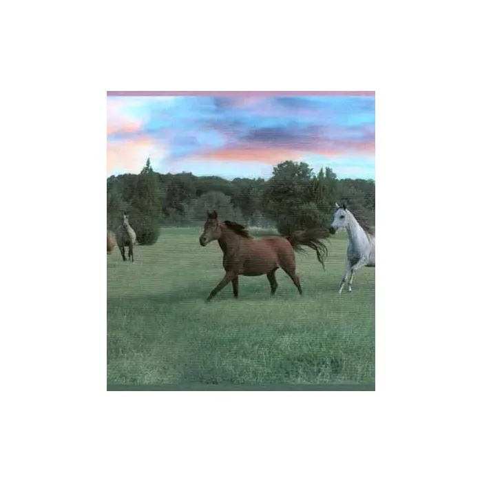 Pink Horses Running in Meadow Wallpaper Border