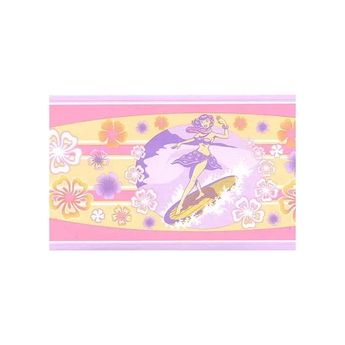 Purple and Pink Hawaiian Surfboard Wallpaper Border