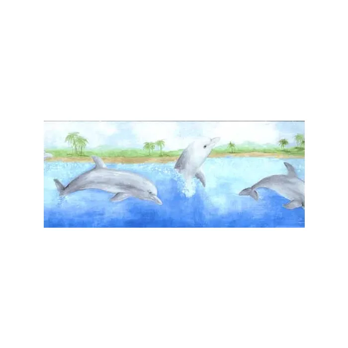 Norwall Wallpaper Border - Jumping Dolphins With Beach Scene