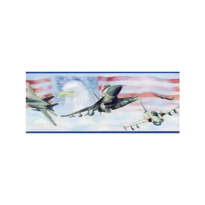 American Flag Fighter Jet Wallpaper Border - Chesapeake Wallcovering