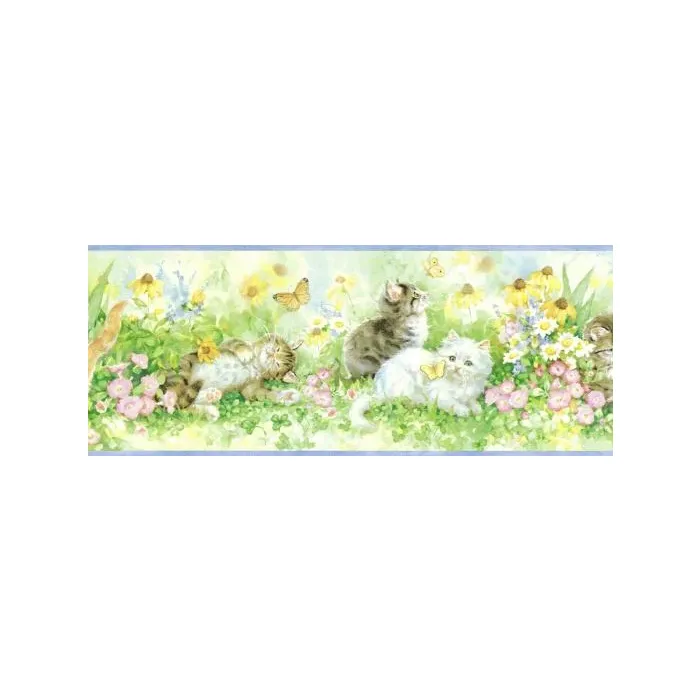 Blue Curious Kittens Wallpaper Border