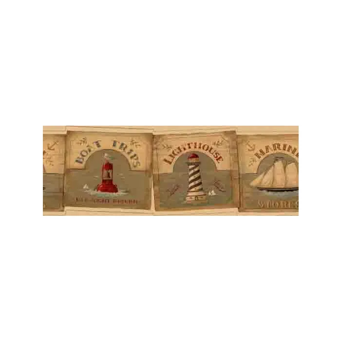 Beige Maritime Signs Wallpaper Border