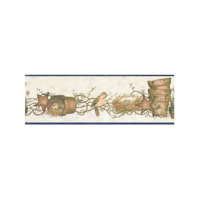 Blue Pot of Herbs Wallpaper Border