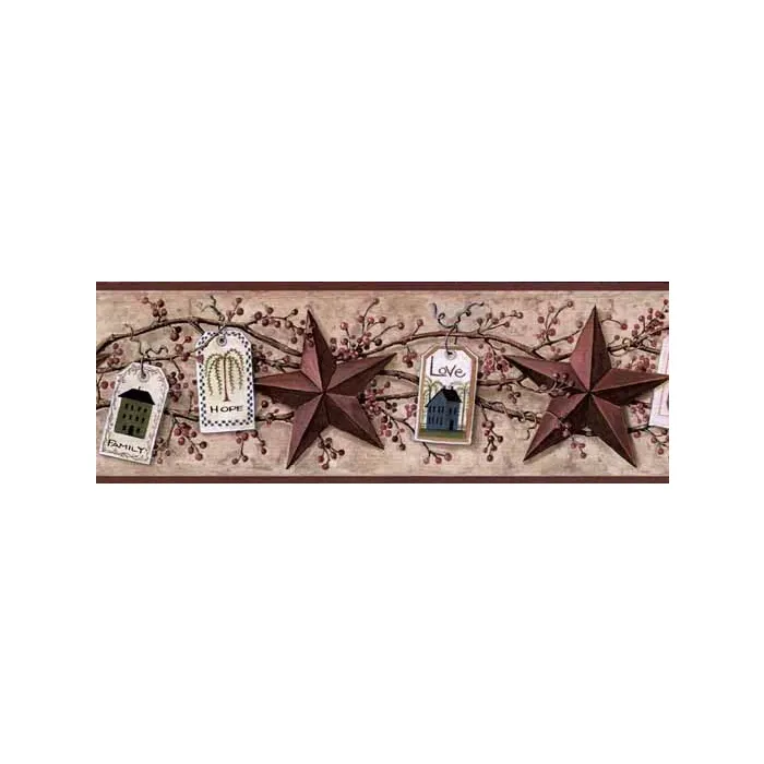 Primitive Gift Tags and Barn Stars Wallpaper- 1 Left