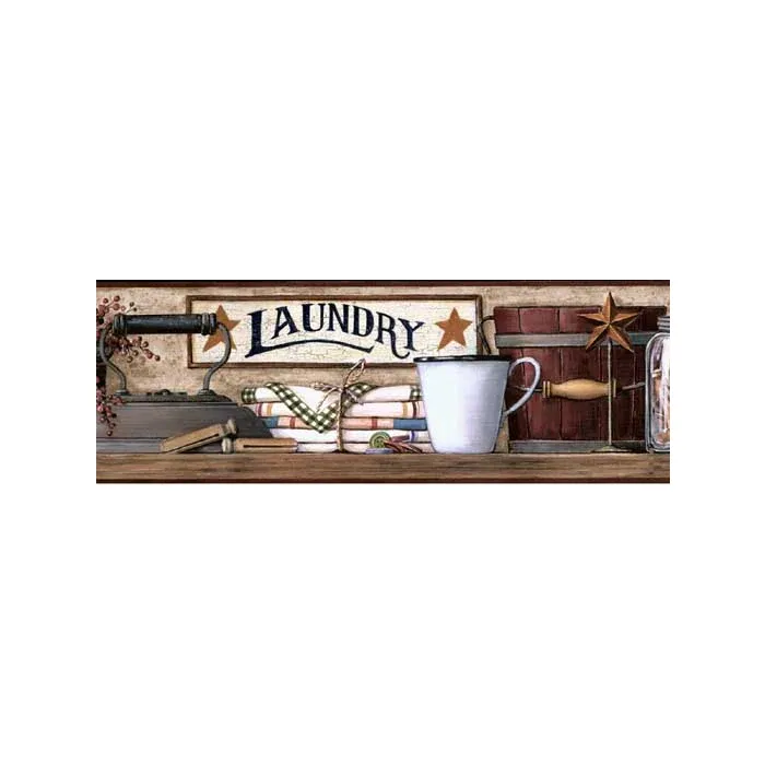 Burgundy Country Laundry Wallpaper Border- 1 ROLL LEFT