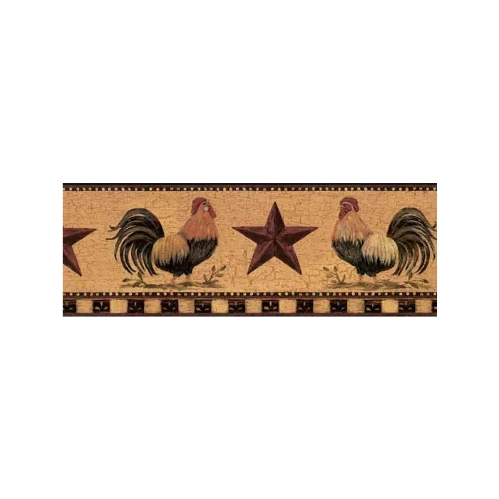 Roosters With Barn Stars Wall Paper Border - York Wallcovering