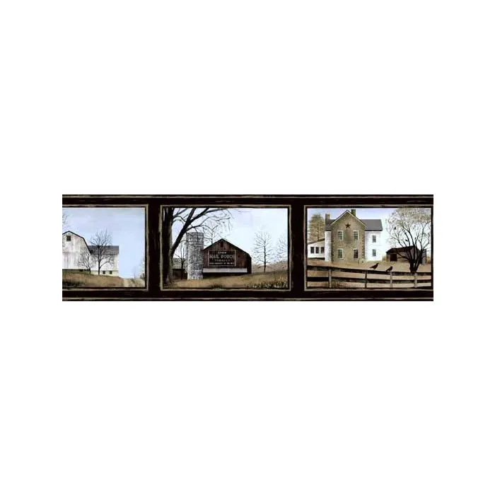 Black Framed Barns Wallpaper Border