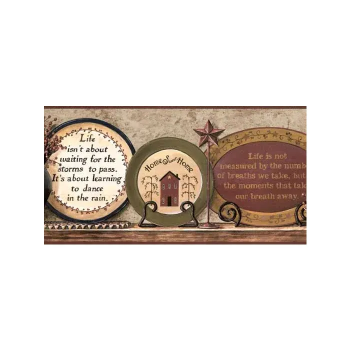 Collectible Plates and Candles on a Shelf Wallpaper Border