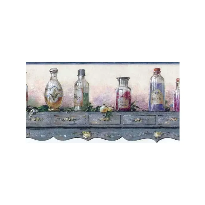 Herbs and Oil Bottles Wallpaper Border
