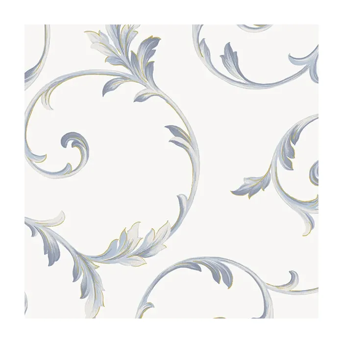 In-register Scroll Wallpaper White, Navy, Metallic Gold Norwall Wallcovering IM36415