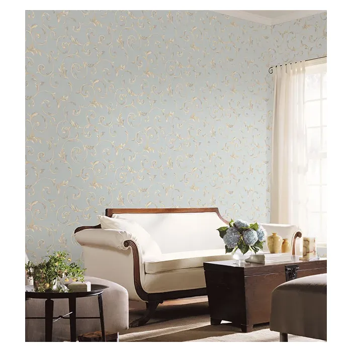 In-register Scroll Wallpaper Blue, Metallic Gold, Beige, Purple Norwall Wallcovering IM36418