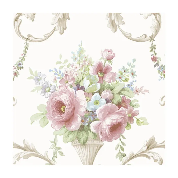 In-register Ornamental Floral Wallpaper Pink, Blue, Taupe Norwall Wallcovering IM36419