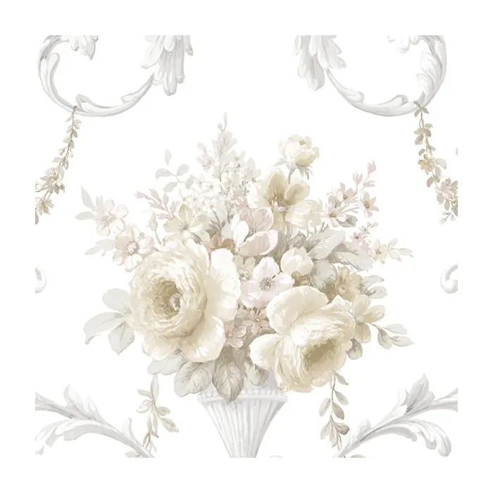 In-register Ornamental Floral Wallpaper Beige, Light Grey, Pink Norwall Wallcovering IM36420
