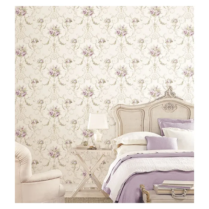In-register Ornamental Floral Wallpaper Beige, Purple, Yellow Norwall Wallcovering IM36423