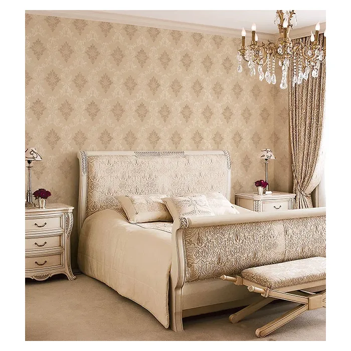 In-register Silk Damask Wallpaper Beige, Cream, Metallic Gold Norwall Wallcovering IM36428