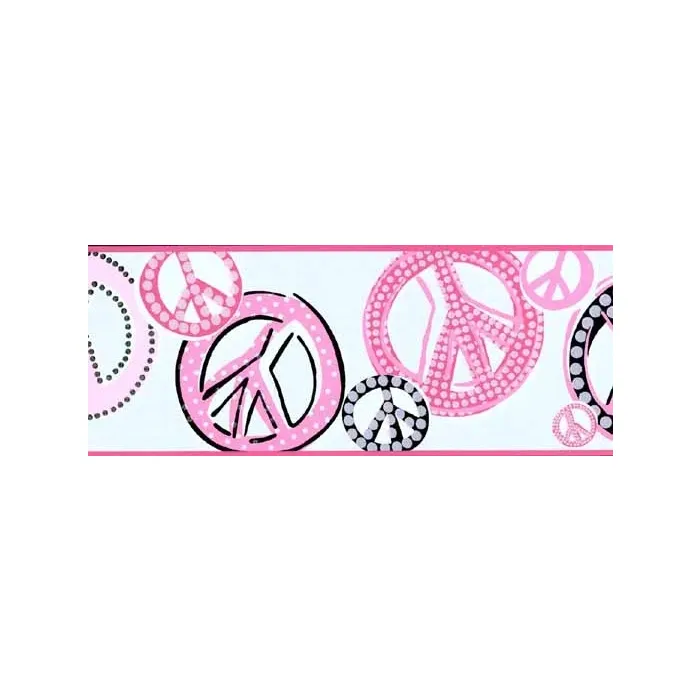 Pink Peace and Love Glitter Wallpaper Border