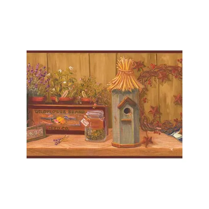 Burgundy Kitchen Collectibles Wallpaper Border