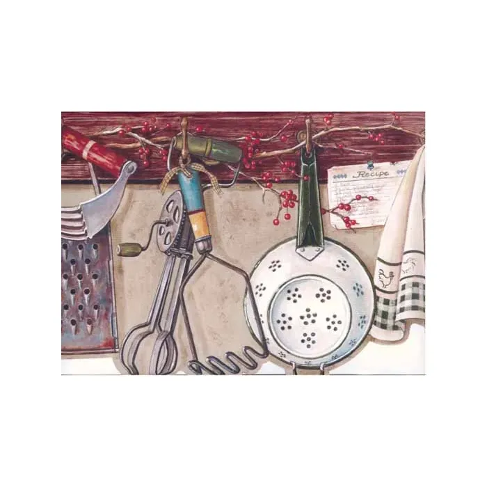 Collectible Kitchen Burgundy Wallpaper Border