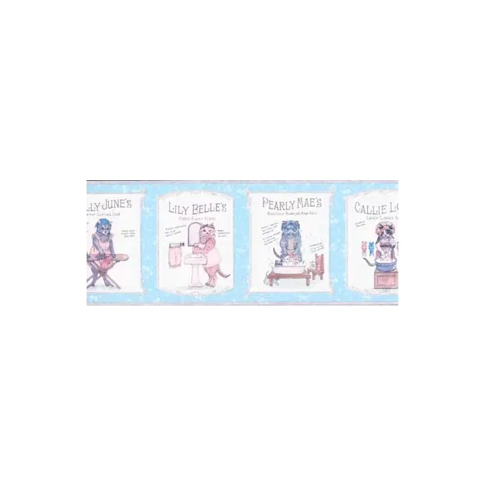 Powder Blue Purrrrfect Laundry Room Wallpaper Border