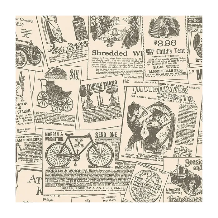 Newspaper Wallpaper Beige, Black Norwall Wallcovering KC28503