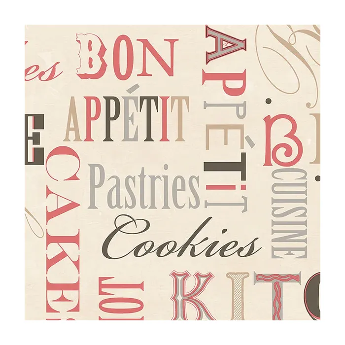 Kitchen Script Wallpaper Red, Beige, Metallic Silver Norwall Wallcovering KC28542