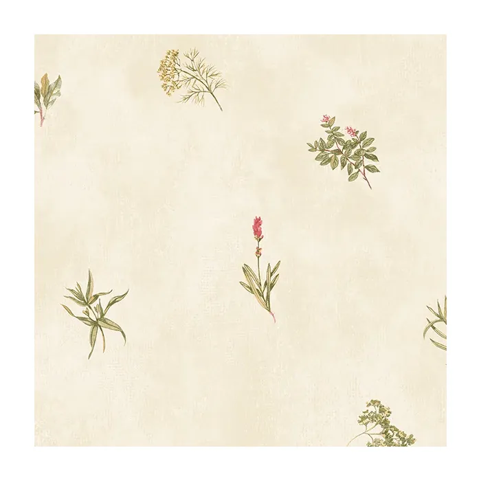 Herb Sidewall Wallpaper Cream, Green, Red Norwall Wallcovering KE29916