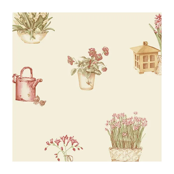 Gardening Sidewall Wallpaper Red, Green, Cream Norwall Wallcovering KE29918