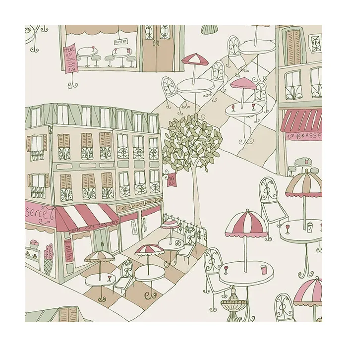 Café Wallpaper Cream, Red, Green Norwall Wallcovering KE29940