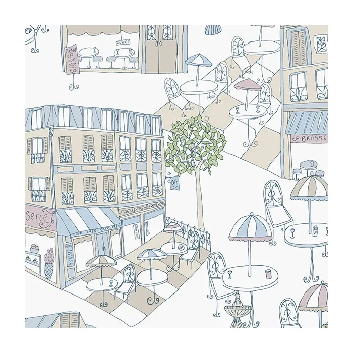 Café Wallpaper Blue, Beige, Pink Norwall Wallcovering KE29941