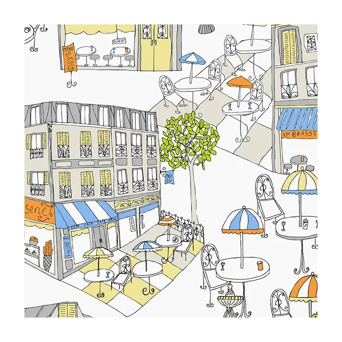 Café Wallpaper Orange, Yellow, Green, Blue Norwall Wallcovering KE29942