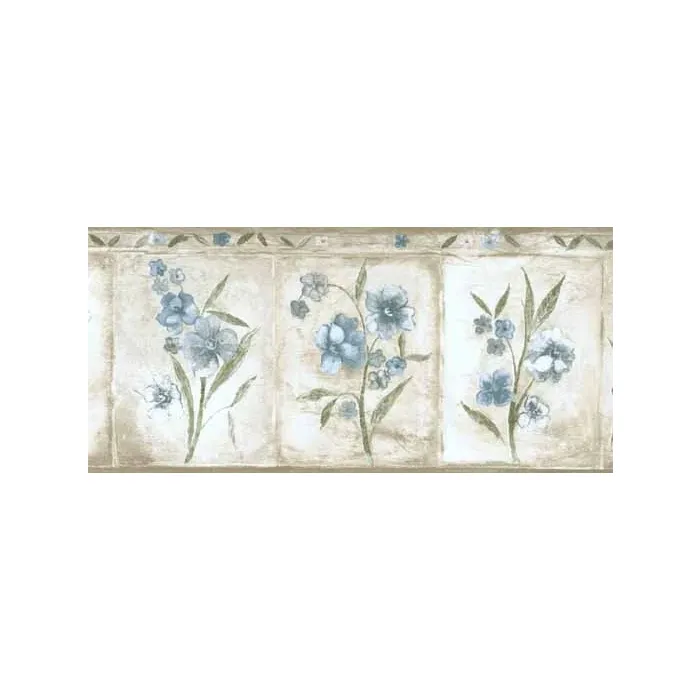 Blue Long Stem Flowers Wallpaper Border
