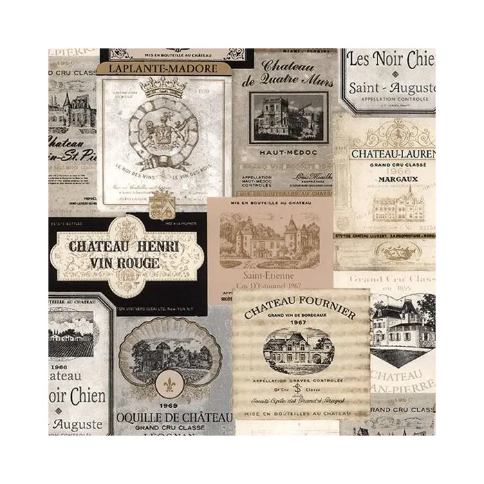 Wine Labels Wallpaper Beige, Black Norwall Wallcovering KK26753